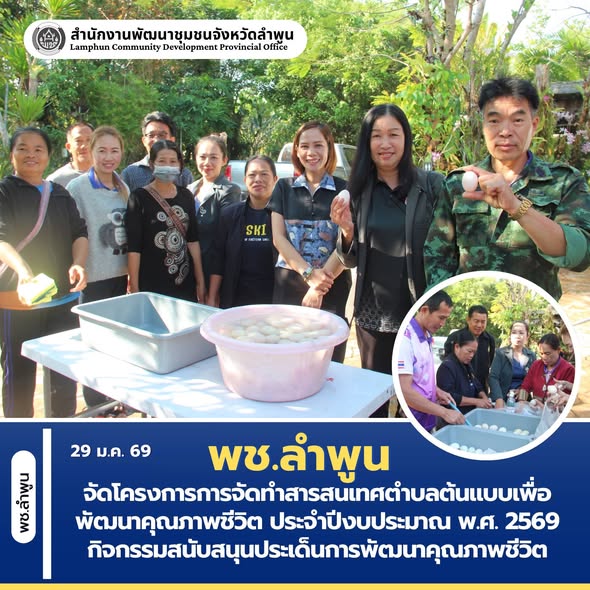 พช.ลำพูน จัดโครงการการจัดทำสารสนเทศตำบลต้นแบบเพื่อพัฒนาคุณภาพชีวิต ประจำปีงบประมาณ พ.ศ. 2569 กิจกรรมสนับสนุนประเด็นการพัฒนาคุณภาพชีวิต