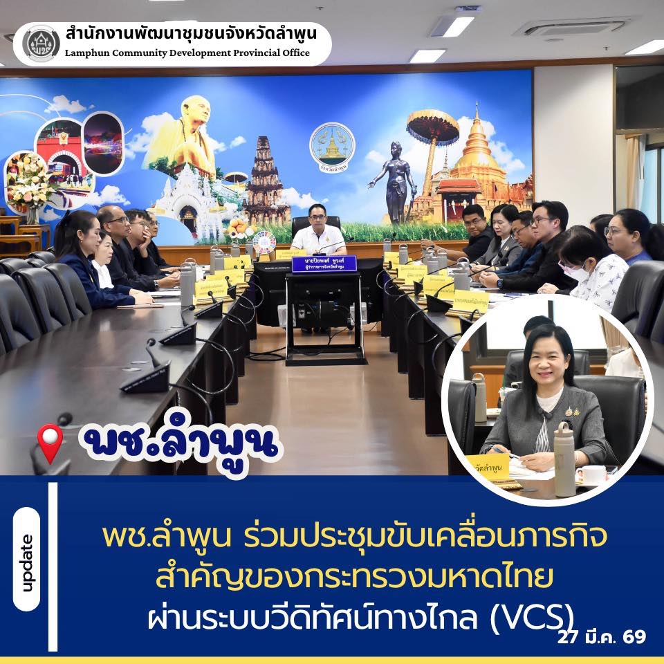 พช.ลำพุน  ร่วมประชุมขับเคลื่อนภารกิจสำคัญของกระทรวงมหาดไทย ผ่านระบบวีดิทัศน์ทางไกล (VCS)