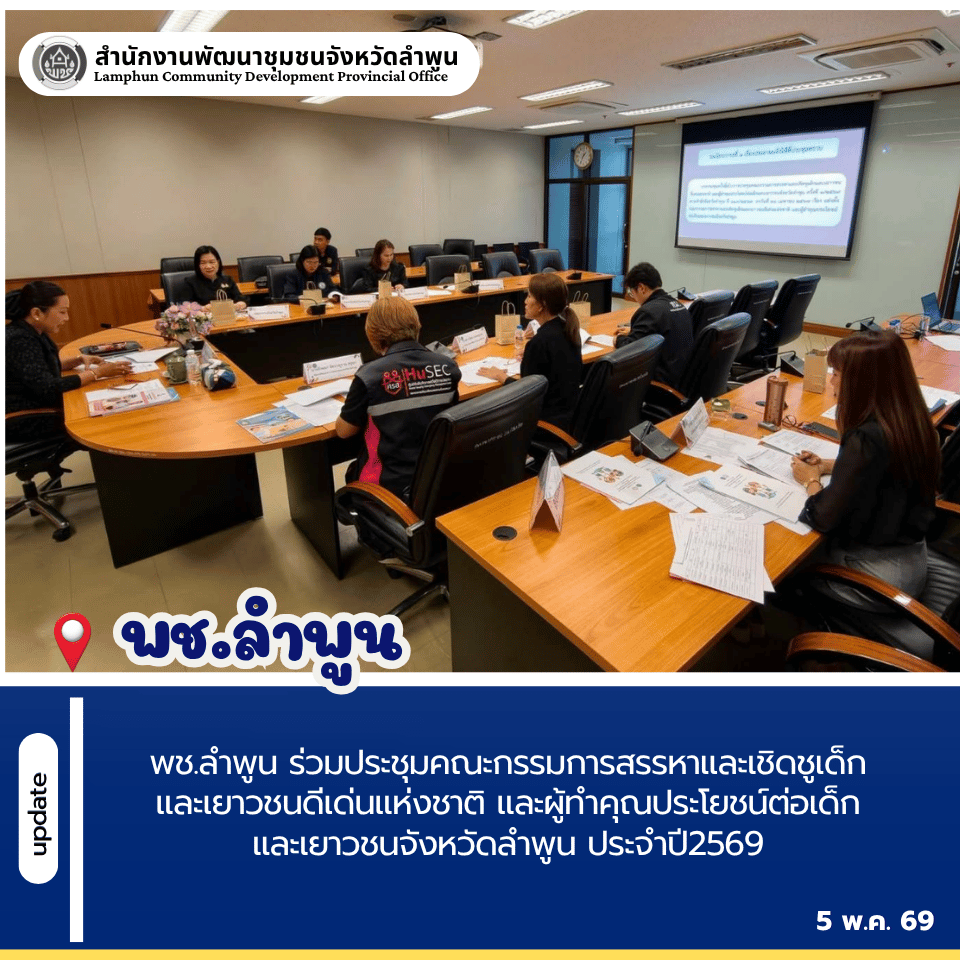 พช.ลำพูน ร่วมประชุมคณะกรรมการสรรหาและเชิดชูเด็กและเยาวชนดีเด่นแห่งชาติ และผู้ทำคุณประโยชน์ต่อเด็กและเยาวชนจังหวัดลำพูน ประจำปี2569