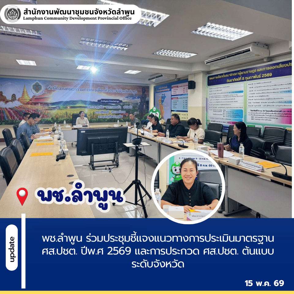พช.ลำพูน ร่วมประชุมชี้แจงแนวทางการประเมินมาตรฐาน ศส.ปชต. ปีพ.ศ 2569 และการประกวด ศส.ปชต. ต้นแบบระดับจังหวัด