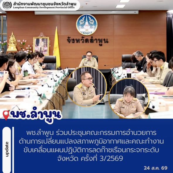 พช.ลำพูน ร่วมประชุมคณะกรรมการอำนวยการด้านการเปลี่ยนแปลงสภาพภูมิอากาศและคณะทำงานขับเคลื่อนแผนปฏิบัติการลดก๊าซเรือนกระจกระดับจังหวัด ครั้งที่ 3/2569