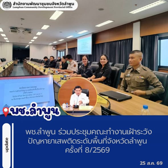 พช.ลำพูน ร่วมประชุมคณะทำงานเฝ้าระวังปัญหายาเสพติดระดับพื้นที่จังหวัดลำพูน ครั้งที่ 8/2569 เพื่อขับเคลื่อนการป้องกันและแก้ไขปัญหายาเสพติดอย่างเป็นระบบ
