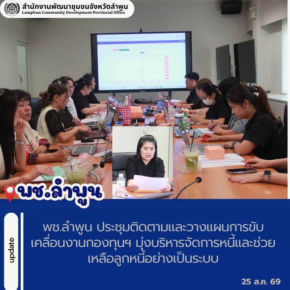 พช.ลำพูน ประชุมติดตามและวางแผนการขับเคลื่อนงานกองทุนฯ มุ่งบริหารจัดการหนี้และช่วยเหลือลูกหนี้อย่างเป็นระบบ