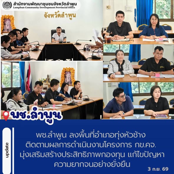 พช.ลำพูน ลงพื้นที่อำเภอทุ่งหัวช้าง ติดตามผลการดำเนินงานโครงการ กข.คจ. มุ่งเสริมสร้างประสิทธิภาพกองทุน แก้ไขปัญหาความยากจนอย่างยั่งยืน