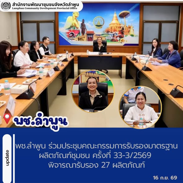 พช.ลำพูน ร่วมประชุมคณะกรรมการรับรองมาตรฐานผลิตภัณฑ์ชุมชน ครั้งที่ 33-3/2569 พิจารณารับรอง 27 ผลิตภัณฑ์