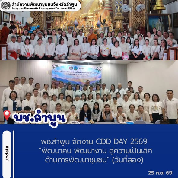 พช.ลำพูน จัดงาน CDD Day 2569 “พัฒนาคน พัฒนางาน สู่ความเป็นเลิศด้านการพัฒนาชุมชน” วันที่สอง