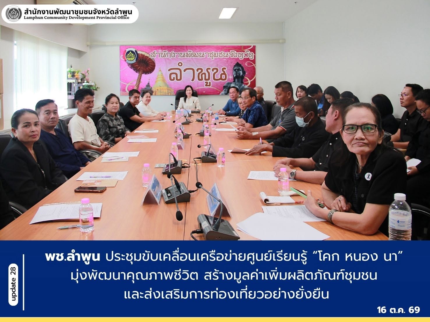พช.ลำพูน ประชุมขับเคลื่อนเครือข่ายศูนย์เรียนรู้ “โคก หนอง นา” มุ่งพัฒนาคุณภาพชีวิต สร้างมูลค่าเพิ่มผลิตภัณฑ์ชุมชน และส่งเสริมการท่องเที่ยวอย่างยั่งยืน
