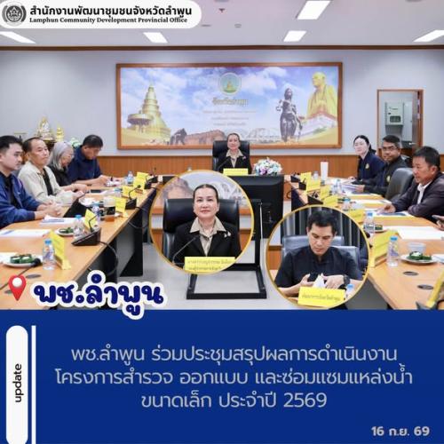 พช.ลำพูน ร่วมประชุมสรุปผลการดำเนินงานโครงการสำรวจ ออกแบบ และซ่อมแซมแหล่งน้ำขนาดเล็ก ประจำปี 2569